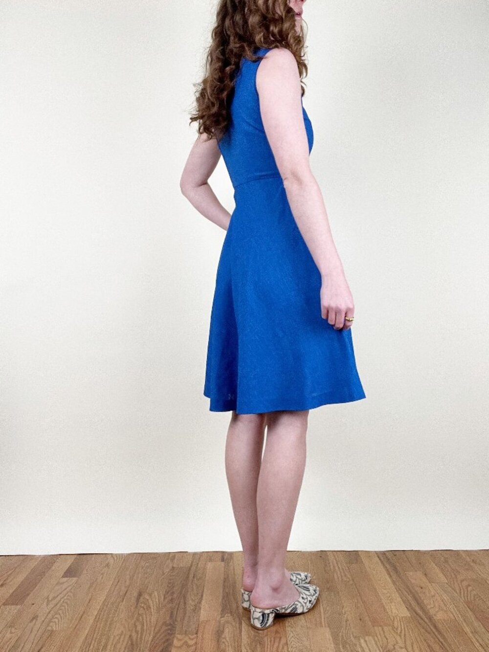Vintage Royal Blue Sleeveless Button Front A-Line Mini Sun Dress Fit & Flare - Picture 3 of 5